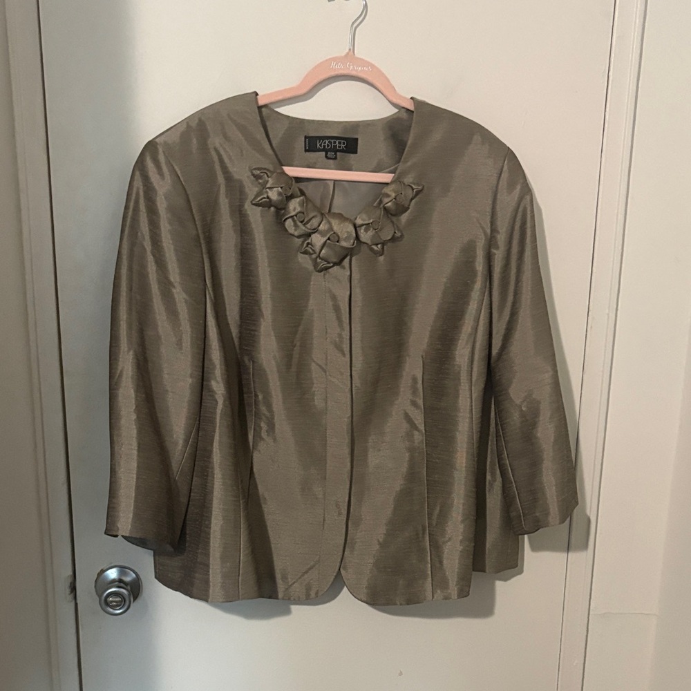 Kasper Olive-Toned Women's Dress Jacket with Floral Trim